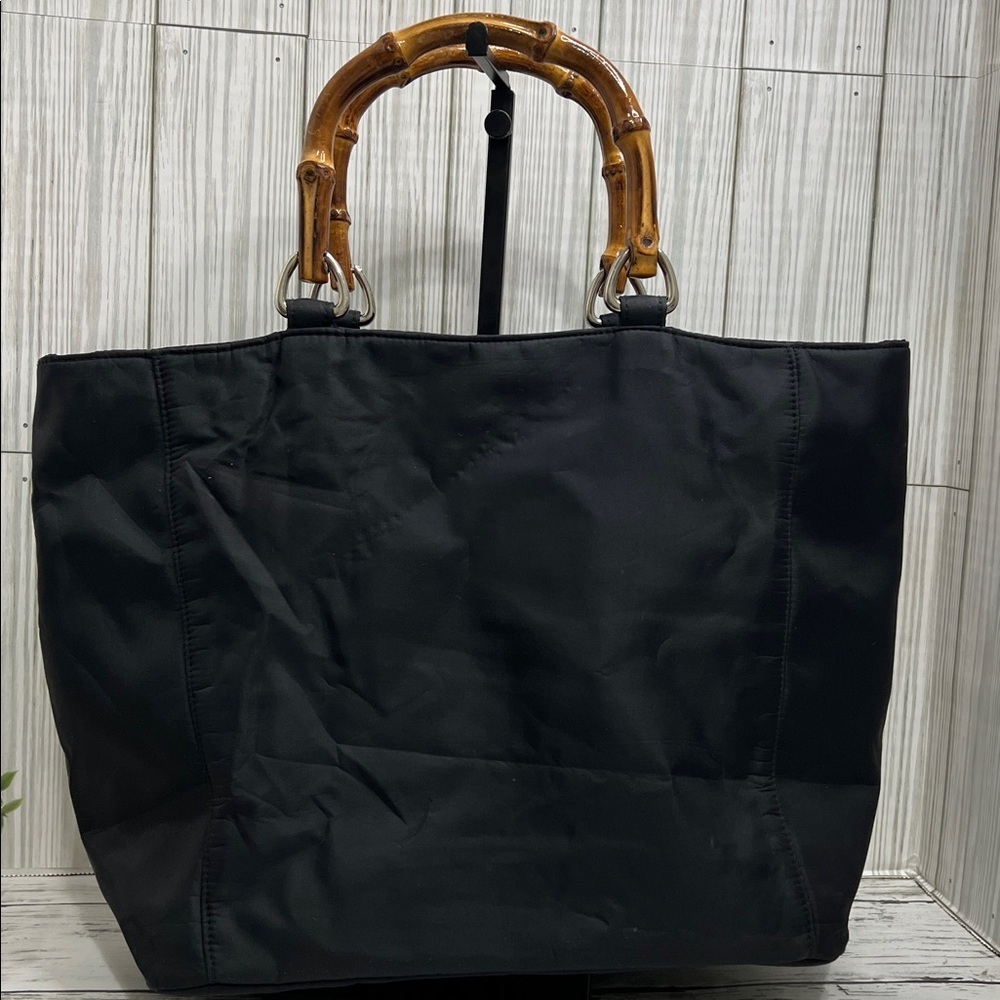 Banana Republic Black Nylon Tote Bag with Bamboo Handles | - Picture 4 of 10
